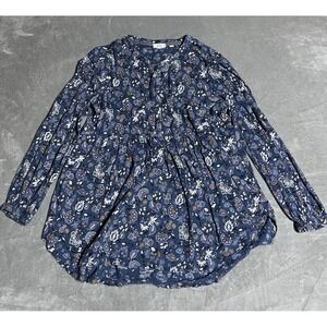 FatFace Top Womens 10 Blue‎ Tabitha Floral Longline Tunic Cotton Fit Flare Boho